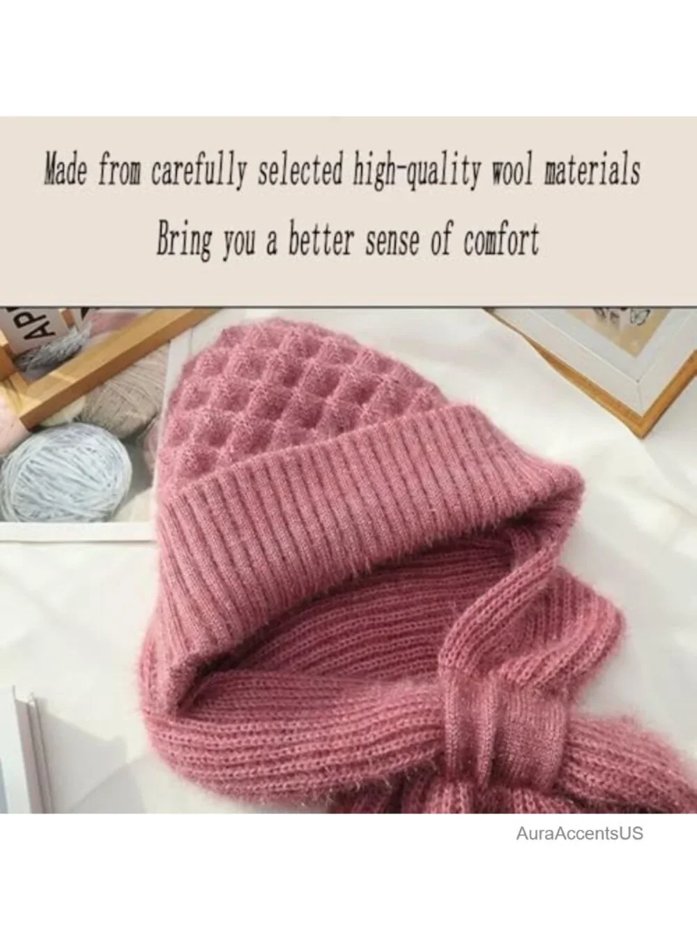 Women's Knit Beanie Hat with Fleece Scarf Winter Ear Protection